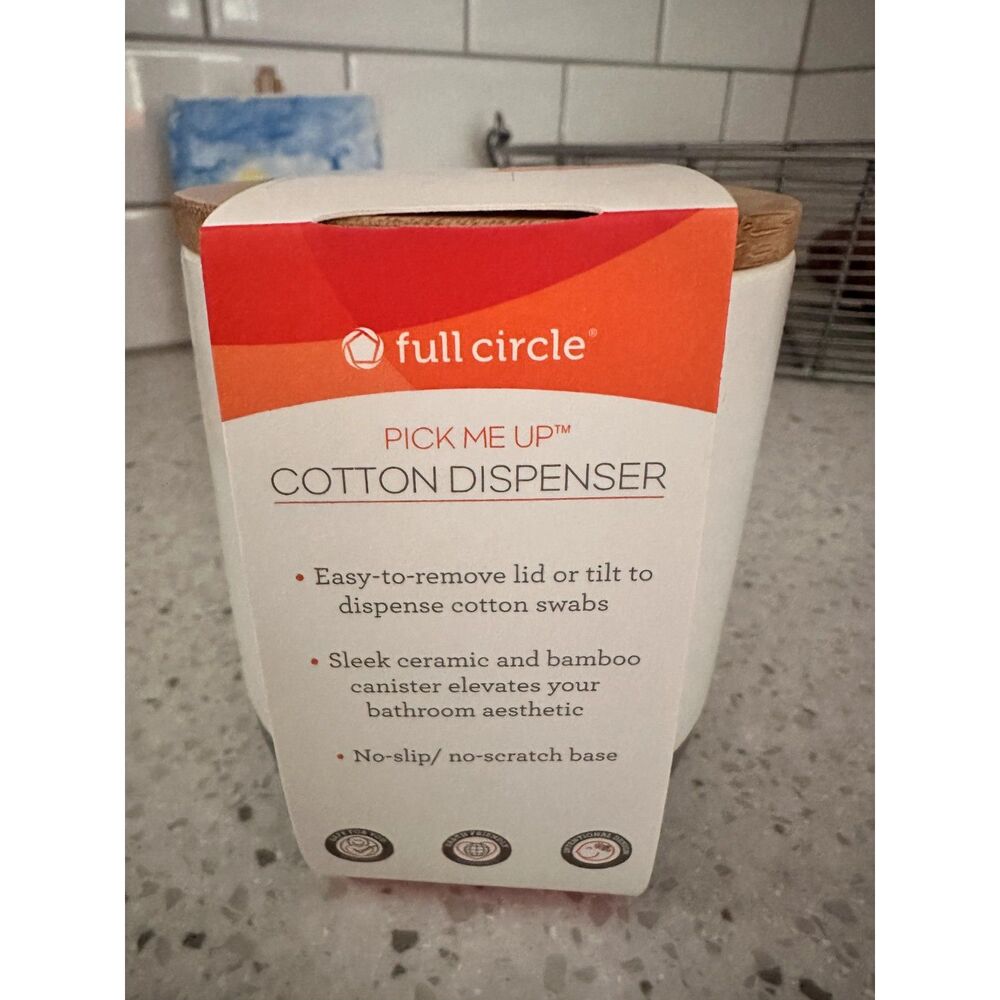 Full Circle Q-Tip Dispenser New Bathroom Organizer Vanity Storage Container